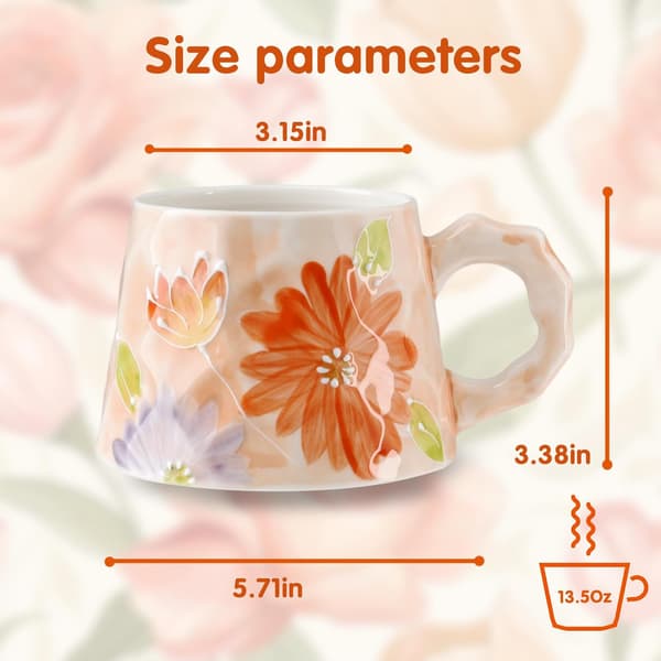 13oz Ceramic Mug, Enlarged and Thickened Breakfast Cup, Suitable for Spring, Summer, Autumn and Winter, Hand-Painted Cup, a Personalized Orange-Red orange-red