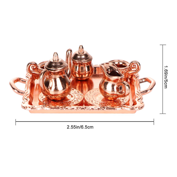 1 Set Alloy Mini Scene Model Miniature Teaware Kit Työpöydän Koriste Nuken Talo Tarvike (ruusun Kultainen) Rose Gold 5X6.5cm