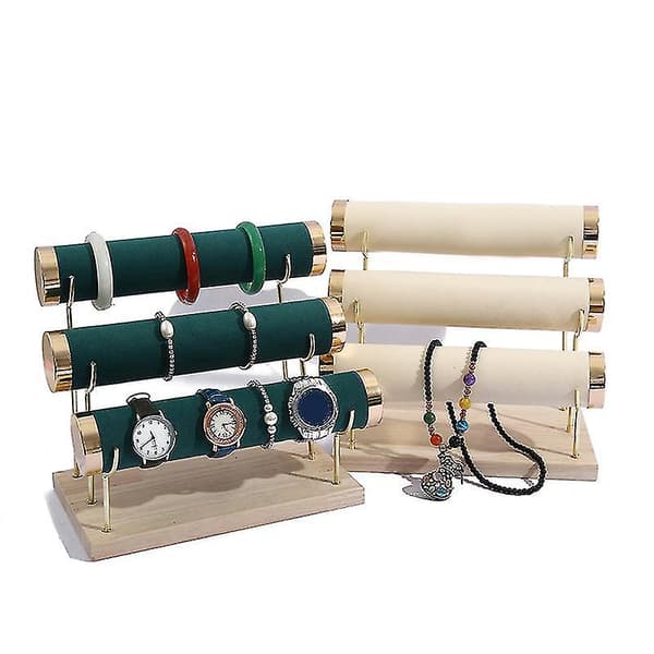 Træbase Guld 3-lags urstander, armbånd, armring displaystander, smykke armbånd displaystativ