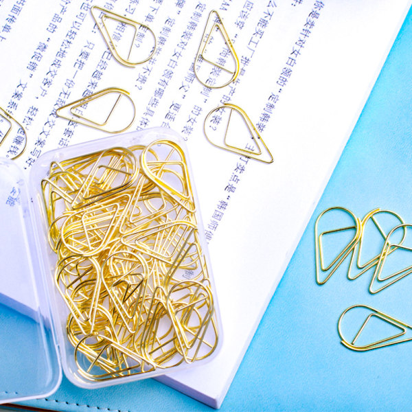 200 stykker gullklips, vanlig ståltråd små binders for kontorskole Organisering av papirdokumenter med oppbevaringsboks (Gol