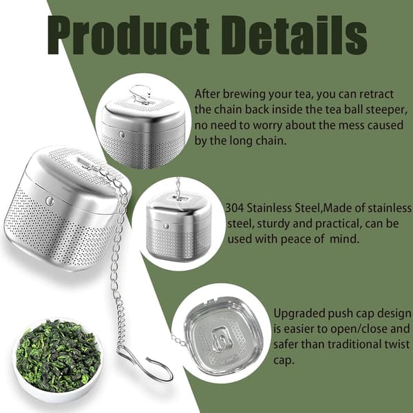 Fine Mesh 3.8x3.8cm Square Tea Infuser with Chain Hook and Lid for Loose Leaf Tea