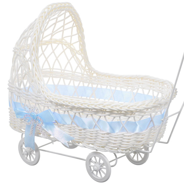 Vävda Korg i Vagnform Baby Shower Godis Korg Souvenir Korg Blomma Korg Dekoration Himmelblå 37X29X Sky-blue 37X29X17CM