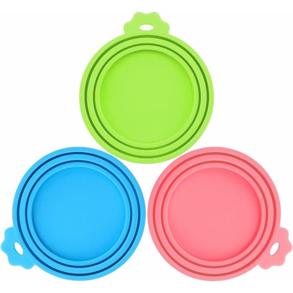 3-pack silikonlock för hund- och kattmatsburkar, universell storlek, passar M