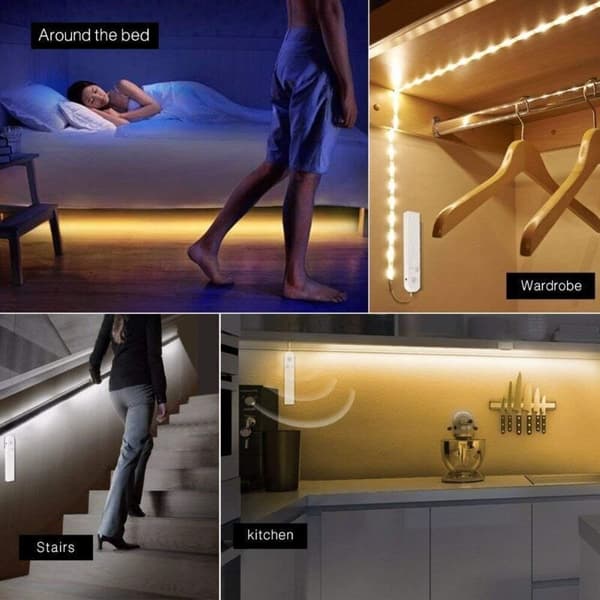 Under Cabinet Lighting, 3m/10ft LED for Wardrobe, Motion Sensor, USB Rechargeable, Auto On/Off, Dimmable, 6000K Cool White Closet Night Light