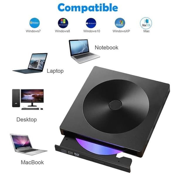 PUERSIT Ekstern DVD CD-brænder USB 3.0 Type-C Ultra Slim Bærbar Ekstern DVD ROM CD-brænder USB CD-afspiller
