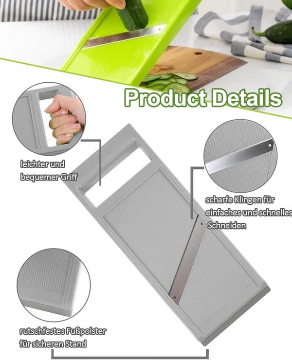 Adjustable Mandoline Slicer, Portable Stainless Steel Vegetable Slicer, Kitchen Mandoline with Ergonomic Handle - Grey