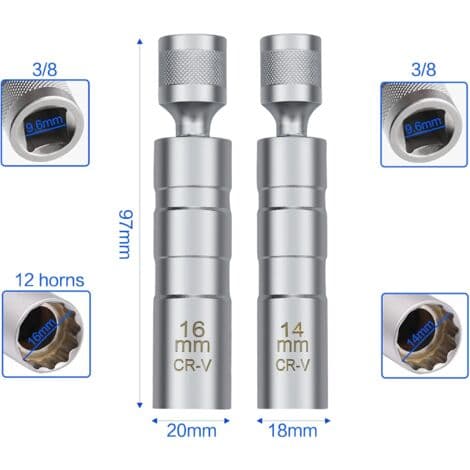 14/16 mm Spark Plug Socket Wrench, Universal Magnetic Spark Plug Socket Tool for Car Spark Plug Removal
