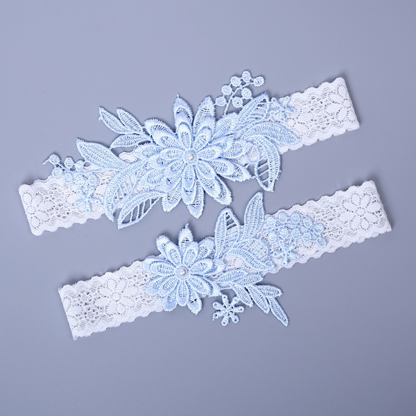 2 stk. Bryllupsstrømper Daisy Lace Brudestrømpe Håndsydd Kunstige Perler Strømpe for Brud