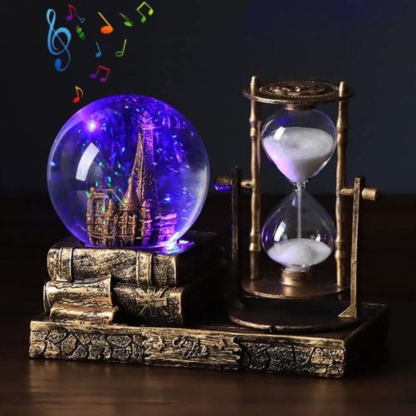 LED Musikalsk Krystal Snekugle med Timeglas Timer Boligindretning