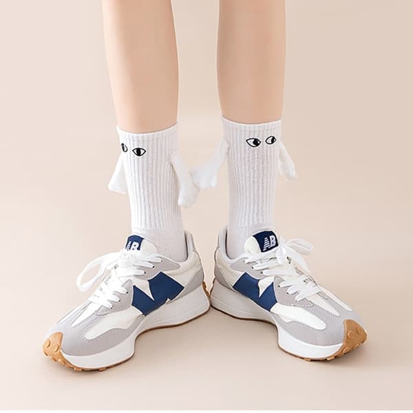 Magnetic Hand Couple Socks - Fun Design (White) white