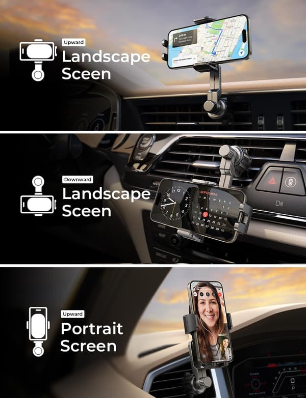 Mobilhållare för Bil - 360° Rotation, Blockerar Aldrig Luftventilen, Passar iPhone 12-16 Pro Max & Samsung Galaxy