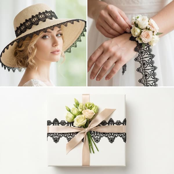Blondekantbånd, 1,6 tommer x 5 yards blomsterbrodert bånd