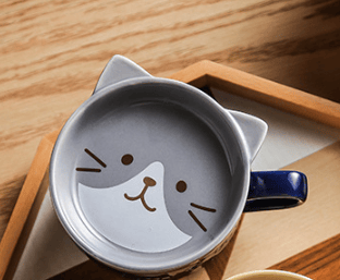300 ml, blå, japansk stil søt kreativ keramisk kopp kattehode Ka