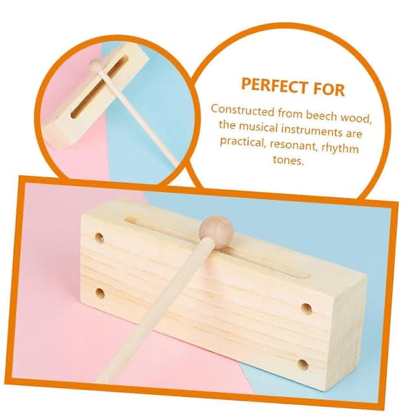 Dual-Tone Wood Block Percussion Instrument Set with Mallets for Music Class and Performance