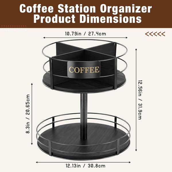 360° Roterende Kaffebar Organizer Metal til Bordplade Sort Black
