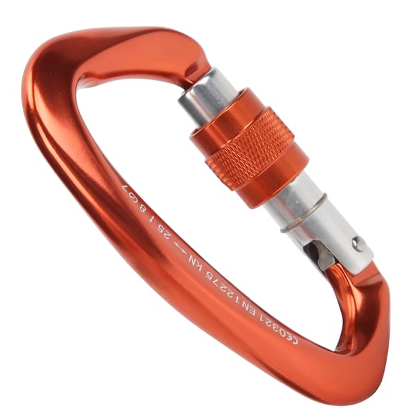 Heavy Duty Alloy D-Shaped Locking Carabiners for Climbing, Tangerine