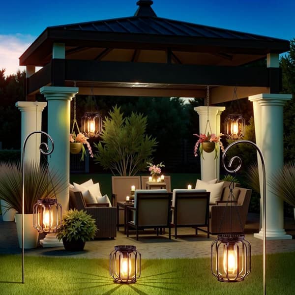 Solar Hanging Lights 2-pack Metal Waterproof LED Lanterns Warm Outdoor Decorative [Ho]