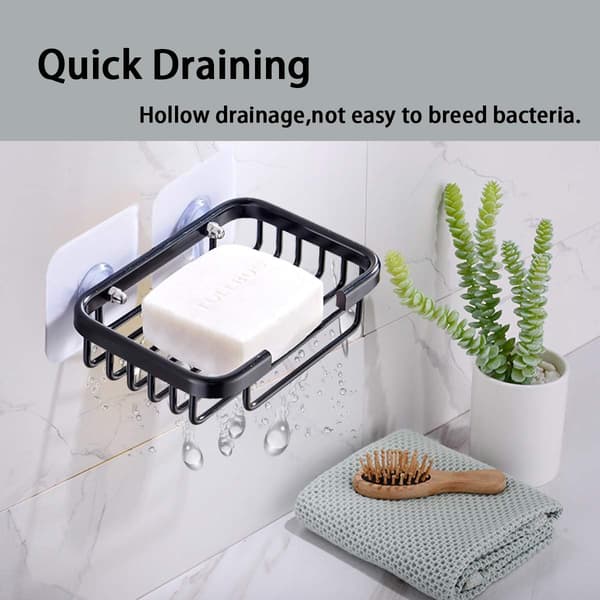 Soap Dish - Self-Adhesive Wall Mounted Soap Dish - Black - No Drilling Required