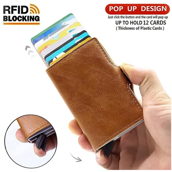 Double-Layer Card Holder, Men's Credit Card Case, Front Pocket Anti-Theft RFID Automatic Pop-Up (brown)