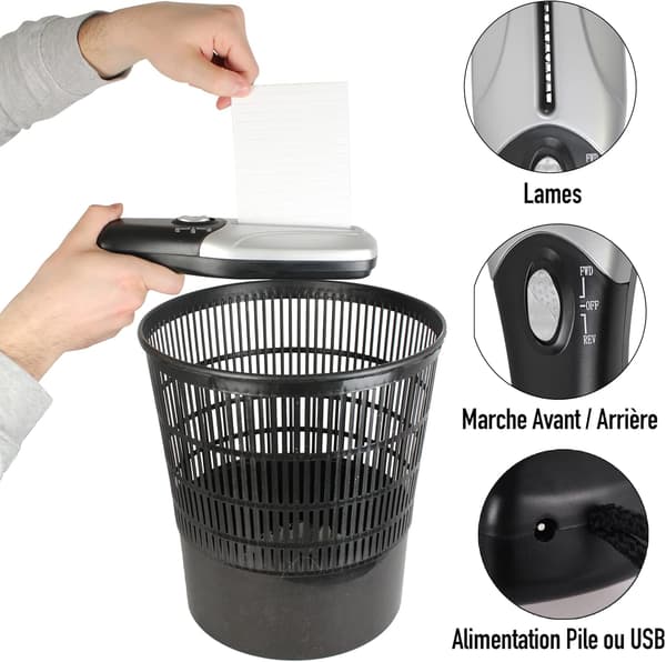 Elektrisk dokumentmakulator - Bærbar/Kompakt - Papirmakulator - Hurtig skæring - Strømforsyning: Batteri/USB - 26 x 8 CM