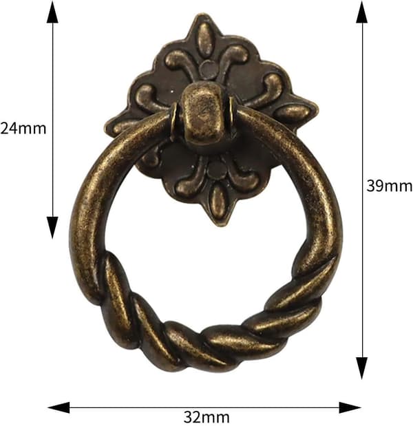 6 stk Vintage Bronze Drop Ring Knapper Håndtag til Kommode