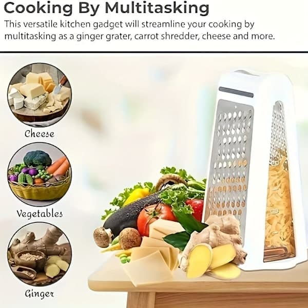 Multifunctional Stainless Steel Grater with Container, Double-Sided Grater for Vegetables and Cheese, Kitchen Baking