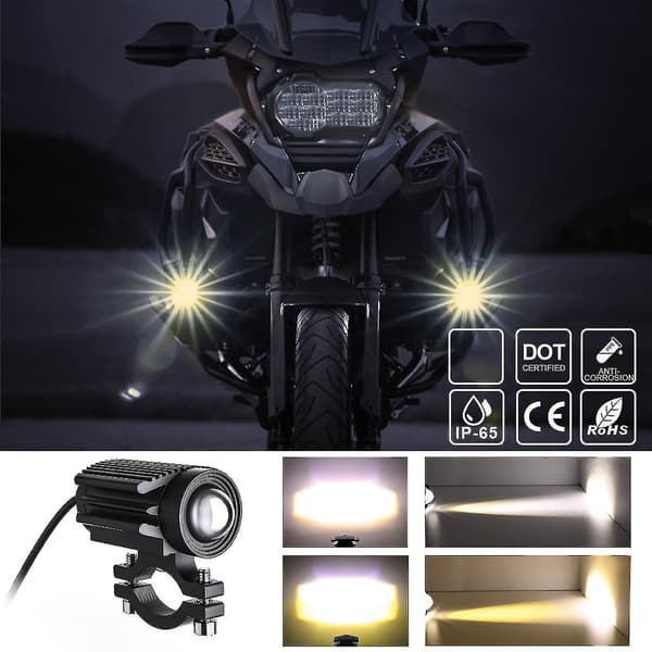 2 stk LED-frontlykter for motorsykkel, 12000 lm, trefarget, mini-frontlykter, tåkelys, 60 W, 6000 K