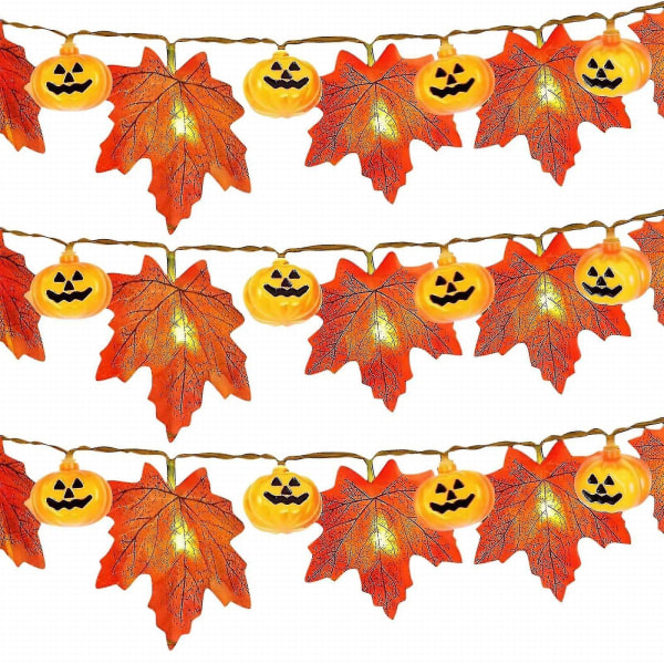 Maple Leaf Pumpkin Fall Garland String Lights kiitospäiväkoristeet sisätiloissa: (oranssi) (1 kpl)