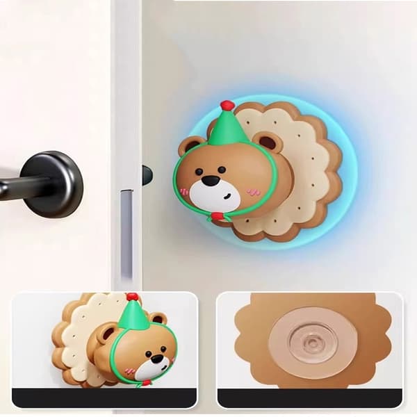 Round Silicone Wall Protector Pad with Cartoon Animal, Self-Adhesive Door Stop Door Handle Buffer Pad, Suitable for Walls, Refrigerators