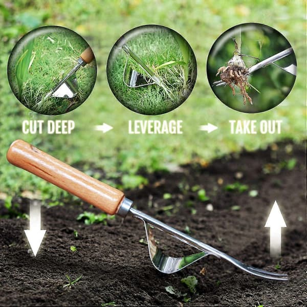 Manual Hand Weeder - Bend-Proof Lever Base for Super Easy Weed Removal and Deeper Digging - Robust Chrome-Plated Steel