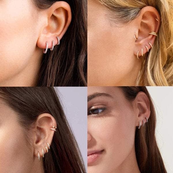 Silver Hoops, Women's Earrings, 3 Pairs, 925 Sterling Silver