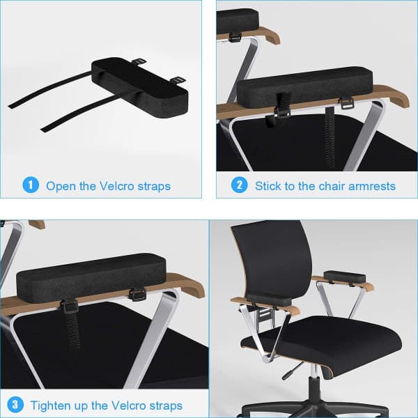 Polstrede armlæn / armlænspuder til stole, sort, 2-pak