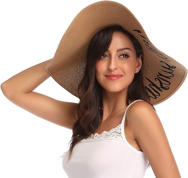 Kvinner Floppy Hatt Stråhatt Bredbremmet Solhatt Pustende (Just Married)