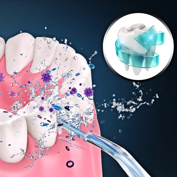 Kannettava hammassuun huuhtelulaite, jossa on 3 tilaa, ladattava vedenpitävä hampaiden puhdistusaine kotiin ja matkustamiseen