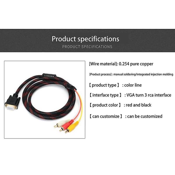 Adapterkabel, RCA-kabel RCA-lydkabel VGA til AV-kabel 15-ben til 3 RCA-lyd AV-kabeladapter til