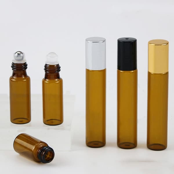 10 ml eterisk olja rollerflaskor i glas, set om 10 med svarta plastlock och kulor i rostfritt stål