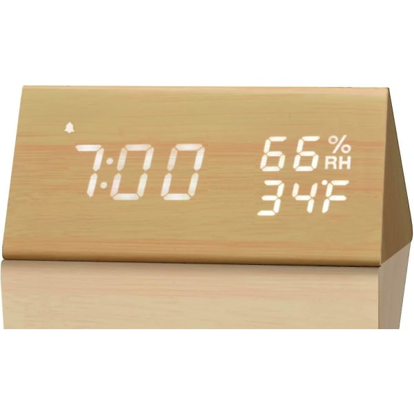 Digitalt vækkeur med elektronisk LED trætidsvisning 3 alarmindstillinger Temperaturregistrering (brun)