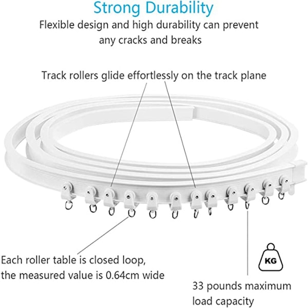 Vit takfönstergardinsskena, gardinskena takväggmonterad gardinskena rumsavdelare flexibel glidande böjd（3m）