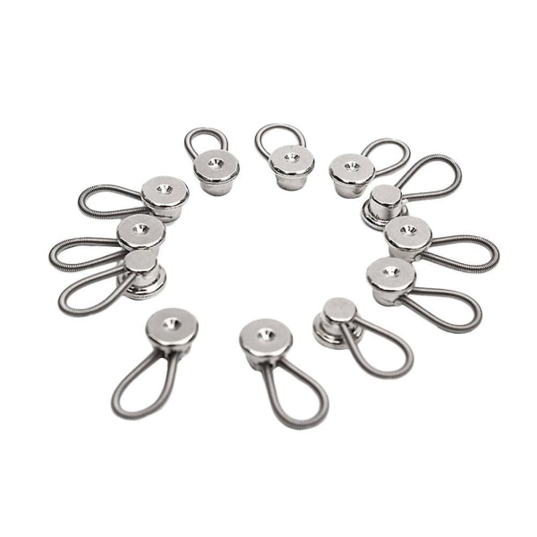 12pcs Elastic Extended Buckles Adjustable Extenders Metal Link Buttons For Shirt Dress Trousers Coat