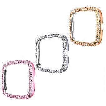 3-pack Bling Crystal Diamond Frame Protective Case Compatible for Fitbit Versa 2