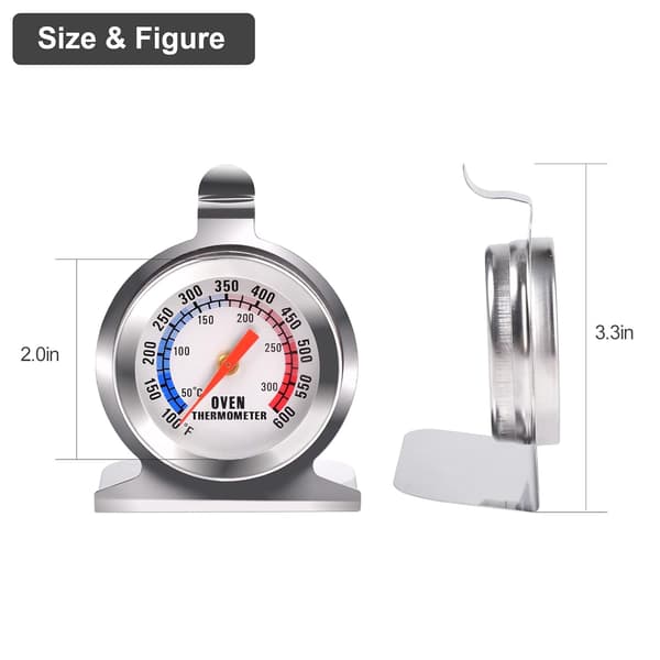Ovntermometer i rustfrit stål til el-/gasovn, køkkengrillrygertermometer (50-300°C/100-600°F) (2