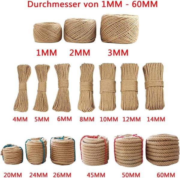 Strong & Robust Jute Rope, Flexible and Durable for Crafts, Scratching Post Repair, Home Decor (6mm*10m)