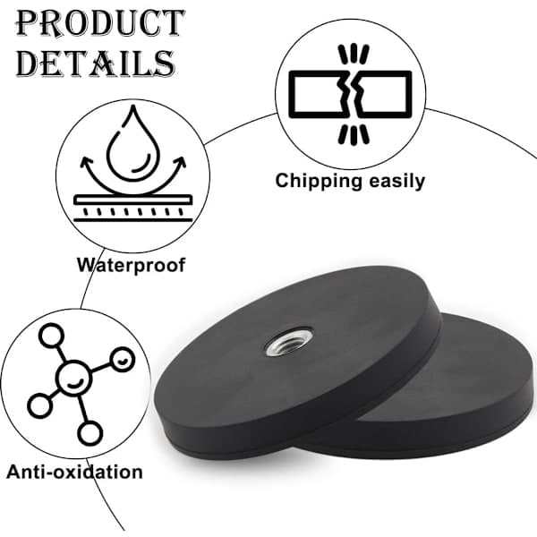 Strong rubber magnet - non-slip - 66 mm diameter - 17 kg suction force - M6 internal thread - suitable for LED strips