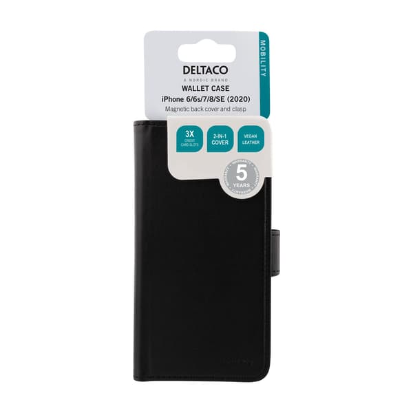 Wallet case 2-i-1, iPhone 6/6s/7/8/SE (2020), magnetisk bakside Svart