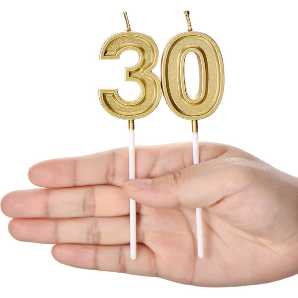 30. syntymäpäiväkynttilät kakkuun Numerokynttilät Kakkukyntilät Hyvää syntymäpäivää Vuosipäivä Hääjuhlat Juhlatarvikkeet (Kulta)