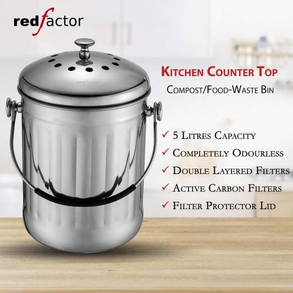 5L Stainless Steel Compost Bin for Kitchen Countertop - Compost Bin Kitchen Pail Compost with Lid