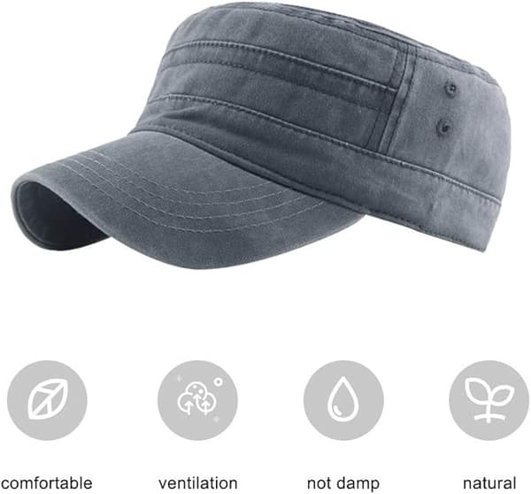 Militær Caps for Menn og Kvinner Klassiske Justerbare Slitte Hatter Unisex Bomull Robust Solid Visir Baseballcaps Sol Vandrehatt Grå grey