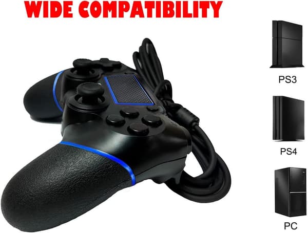 Kablet gamingcontroller til PS-4/Pro/Slim/PC(Win7/8/10)/Laptop, USB-tilsluttet gamingcontroller med vibration og skridsikkert greb, ergonomisk