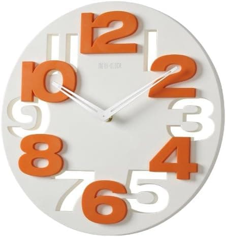 Moderne 3D vægur til køkken og badeværelse hvid/orange