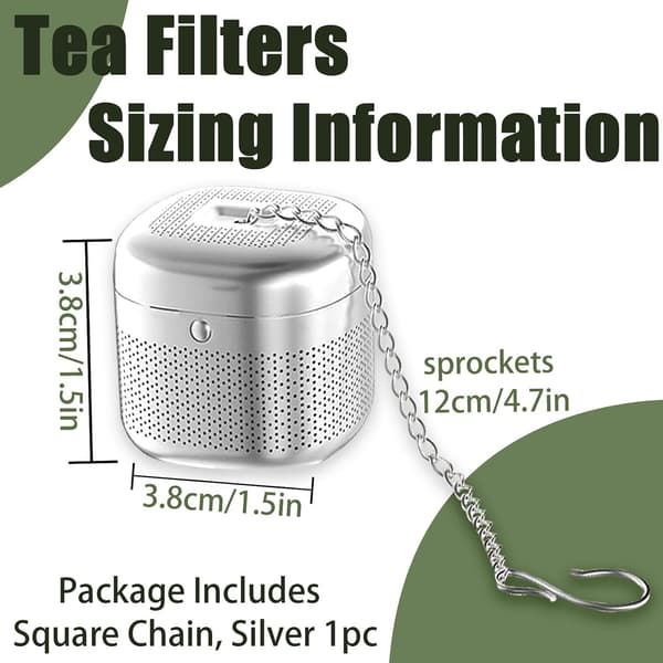 Fine Mesh 3.8x3.8cm Square Tea Infuser with Chain Hook and Lid for Loose Leaf Tea